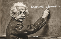 Albert Einstein píše na tabuľu